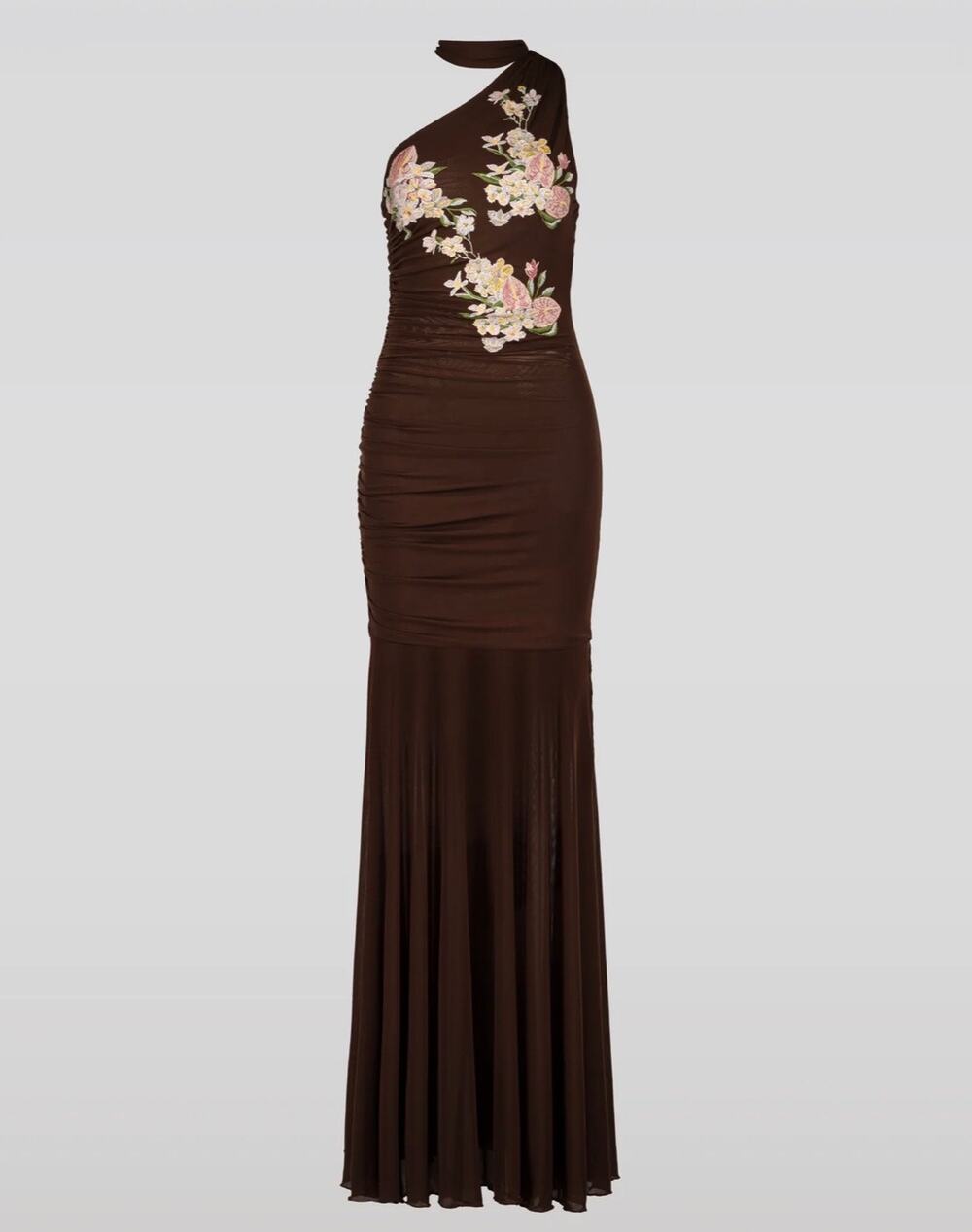 Anthropologie x Saemdi Alba Brown Sleeveless Embroidered Asymmetrical Dress